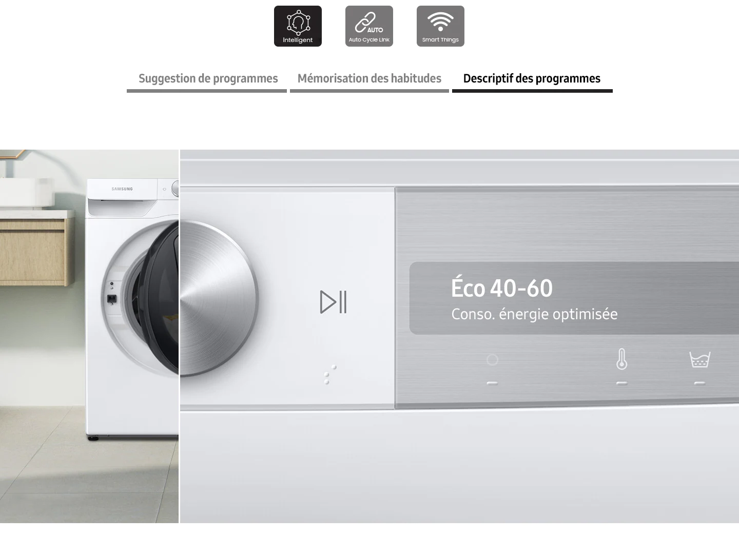 Lave linge Samsung WW90T634DLH - panneau de controle intelligent